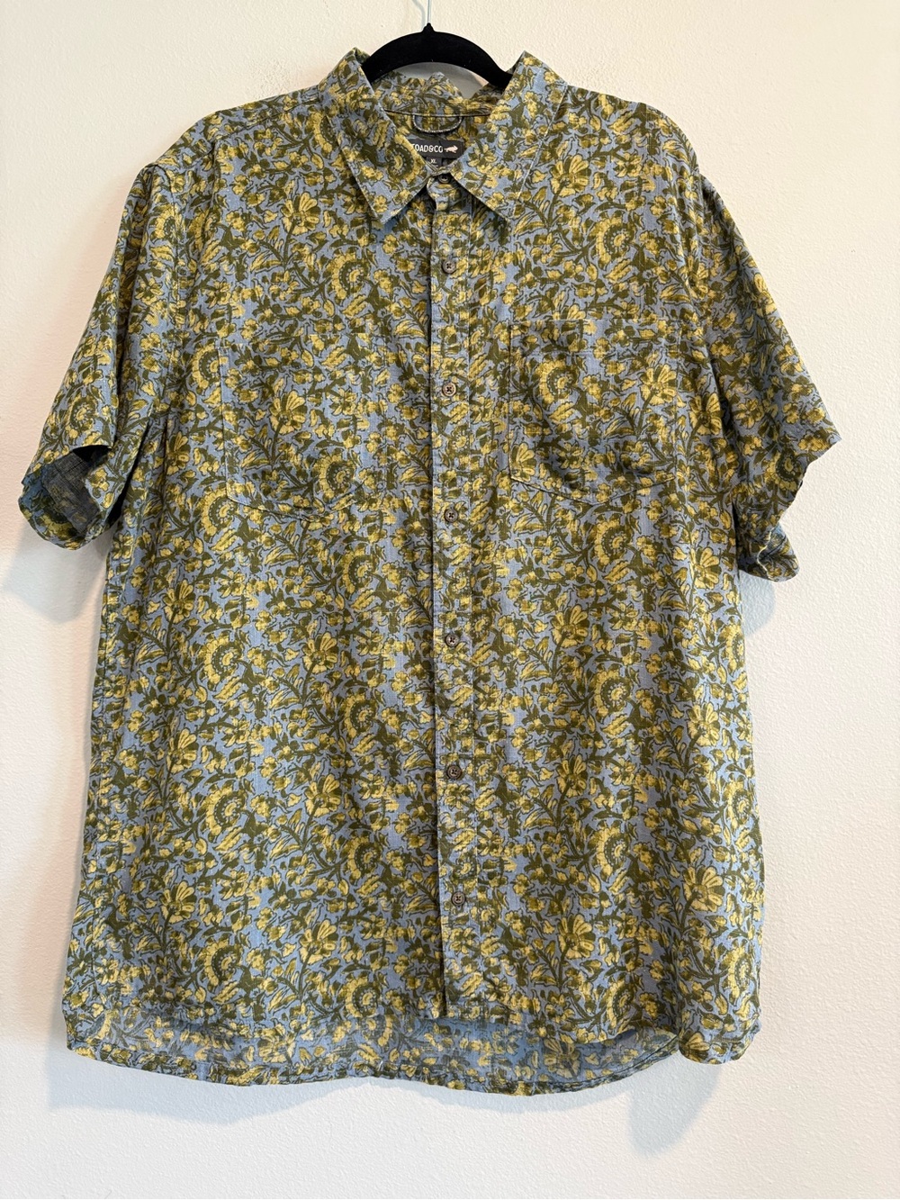Toad & Co Short-Sleeve Block Print Floral Button Down Shirt Organic Cotton XL